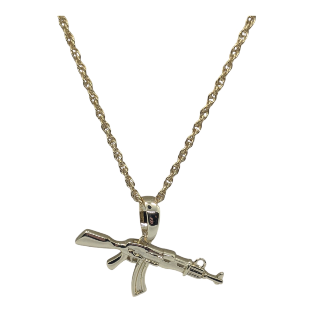 14 Kt Gold Filled Ak47 And 14 Kt Gold Filled Rope Necklace